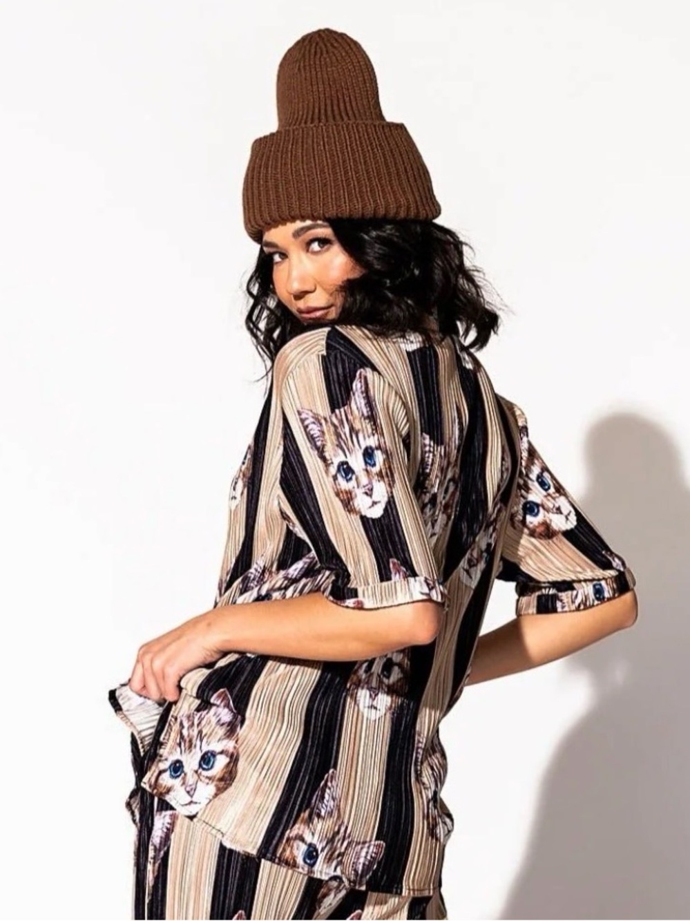 NWT Dressed in Lala The World is Yours Plissé top in the Pretty Kitty print 3XL - Picture 2 of 6